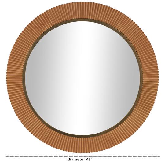 43" Brown Wood Fluted Room Wall Mirror with Scalloped Edge